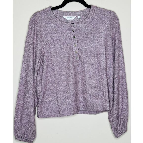 NWT Candace Cameron Bure Womens Bordeaux Balloon-Sleeve Henley Top Size Small - Picture 1 of 7